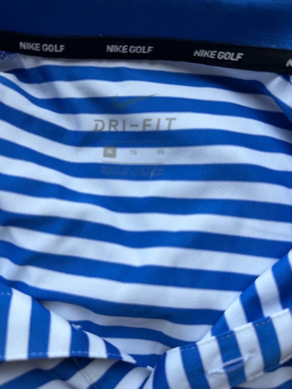 Nike Dri-FIT Blue & White Striped Polo Golf Shirt Athletic Lightweight